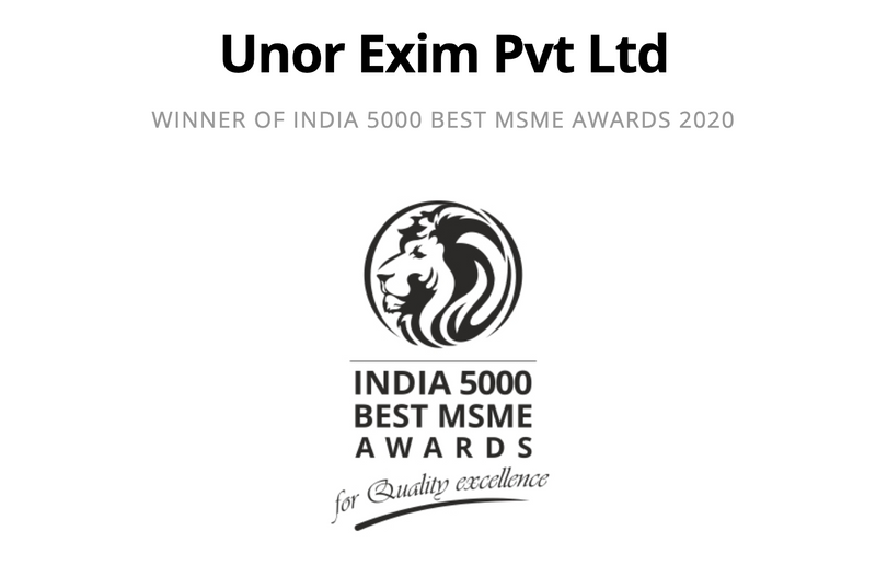 Winner of India 5000 Best MSME Awards 2020 - Unor Exim Private Limited