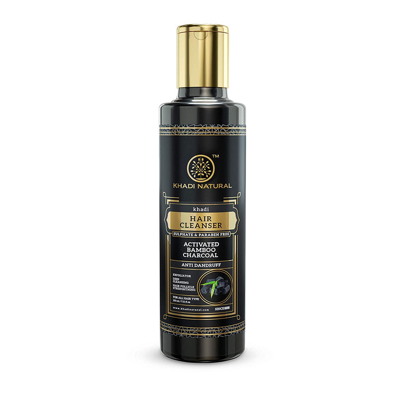 Khadi Ayurvedic Charcoal Cleanser/Shampoo With Activated Bamboo Charcoal Sulphate Paraben Free 210ml - UNORMART