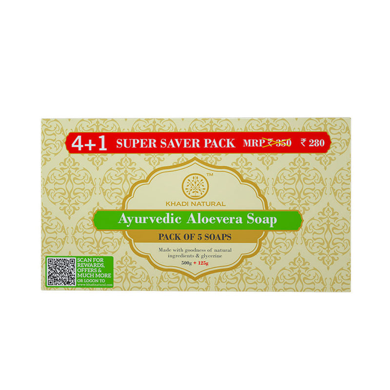 Khadi Ayurvedic Aloevera Soap Super Saver Pack (4+1) 625gm - UNORMART
