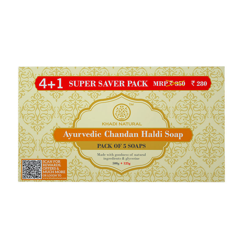 Khadi Ayurvedic Chandan Haldi Soap Super Saver Pack (4+1) 625gm - UNORMART
