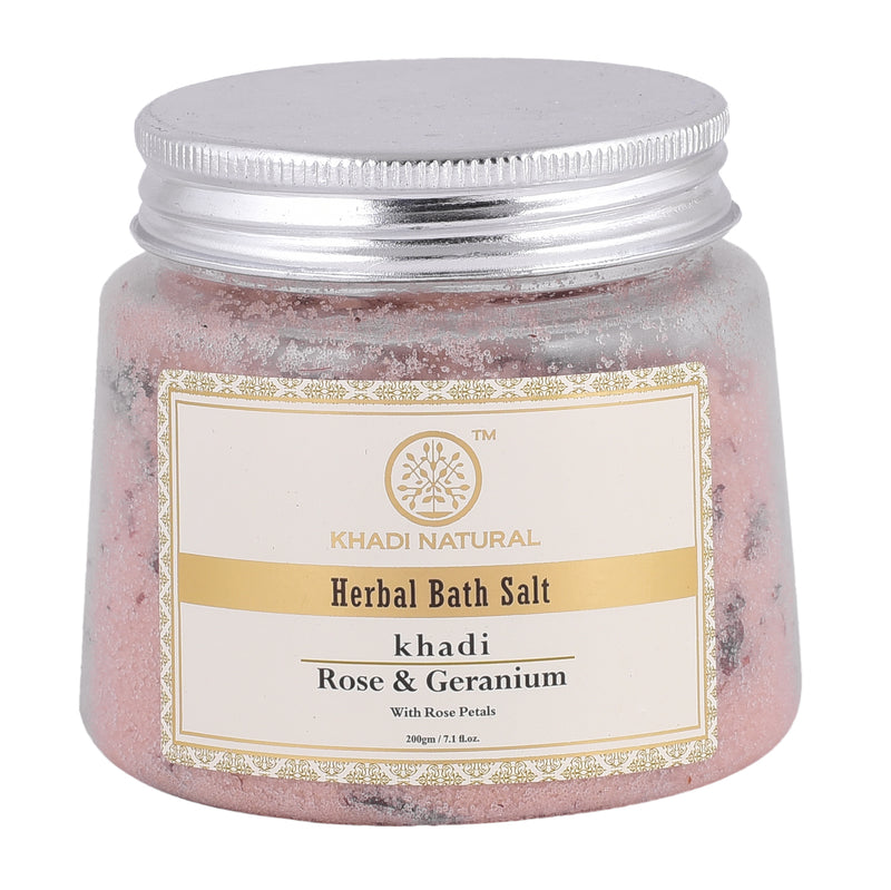 Khadi Ayurvedic Rose Geranium With Rose Petals Bath Salt 200 gm - UNORMART