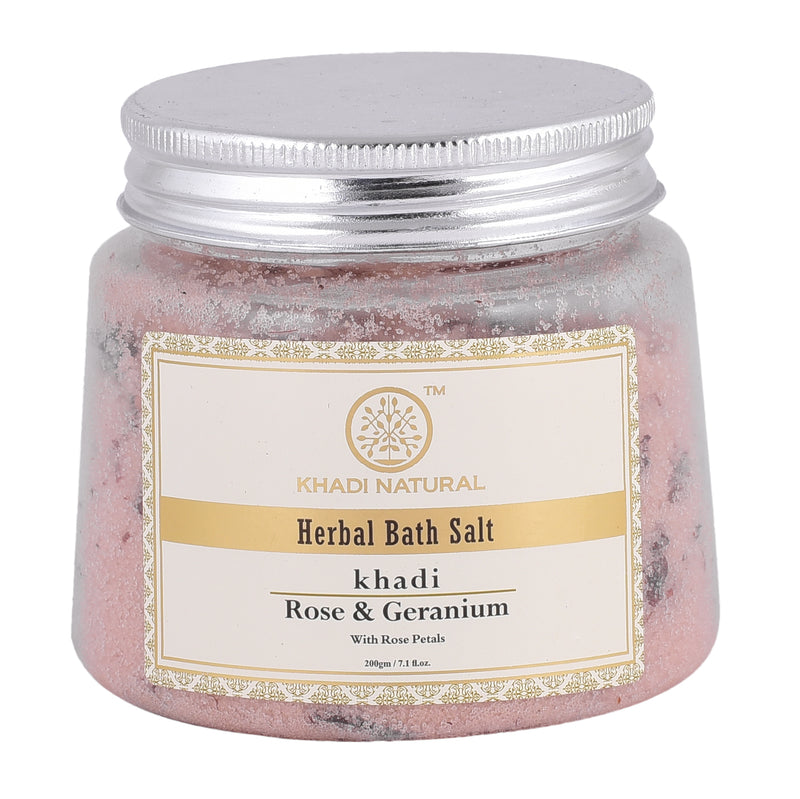 Khadi Ayurvedic Rose Geranium With Rose Petals Bath Salt 200 gm - UNORMART