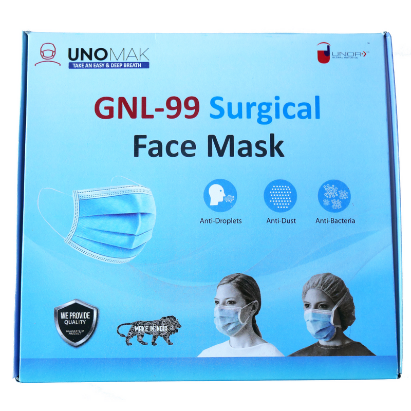 UNOMAK FE-99 3 Ply Surgical Face Mask with SMS Fabric IS 16288:2014 - UNORMART