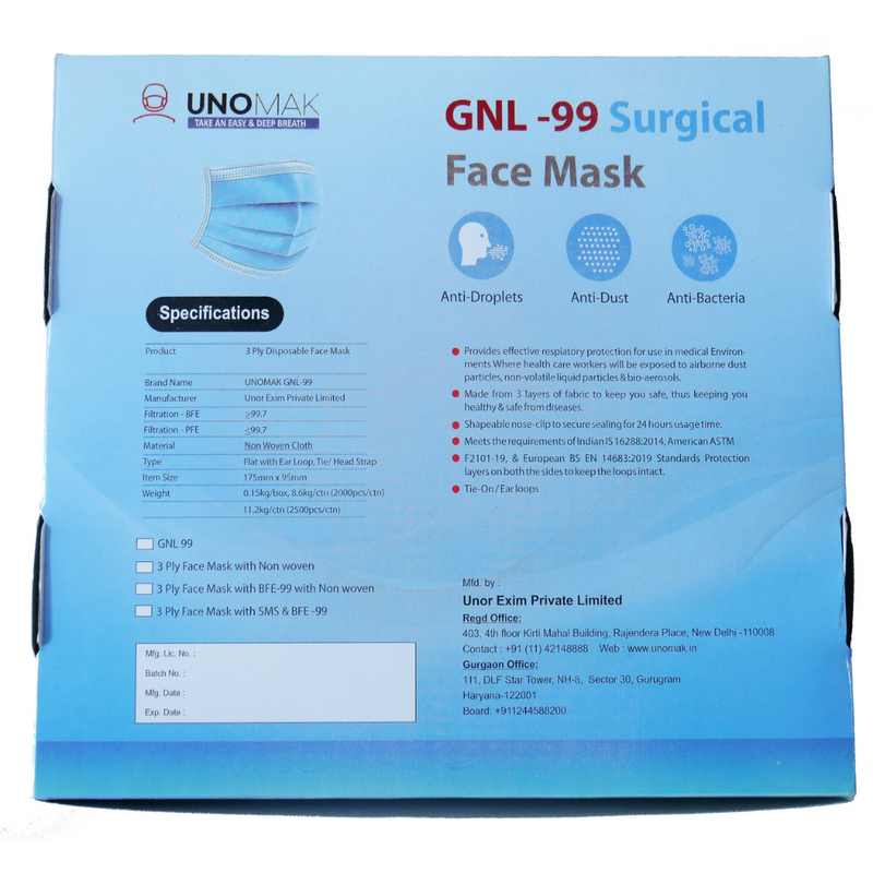 UNOMAK GNL-99 3 Ply Surgical Face Mask with Melt-Blown - UNORMART