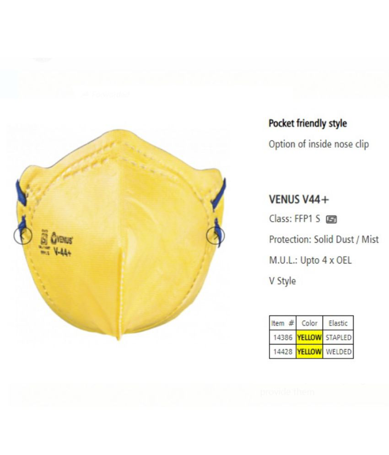 Venus V-44+ FFP1S Respirator Mask (Yellow) - UNORMART