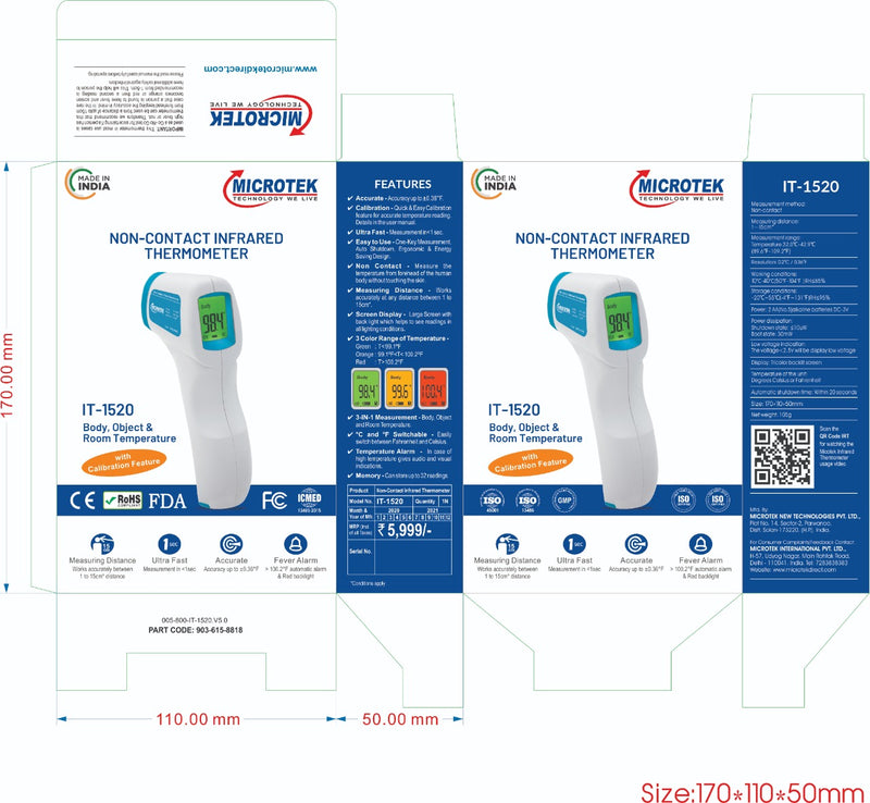 Microtek IT-1520 Infrared Non Contact Forehead Thermometer (MADE IN INDIA) - UNORMART