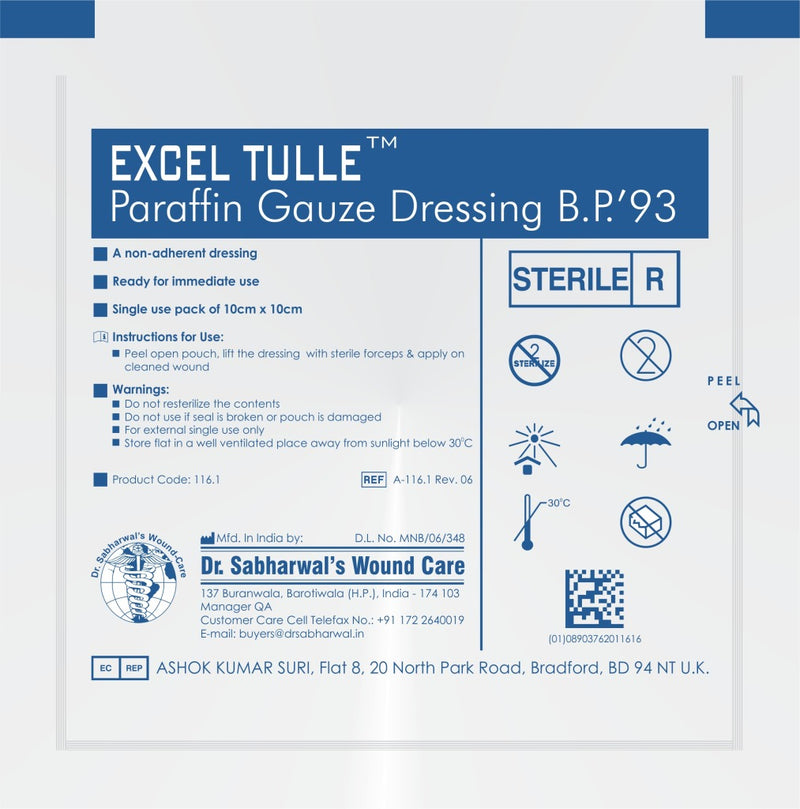 Paraffin Gauze Dressing B.P.' 93 "Excel Tulle" - UNORMART