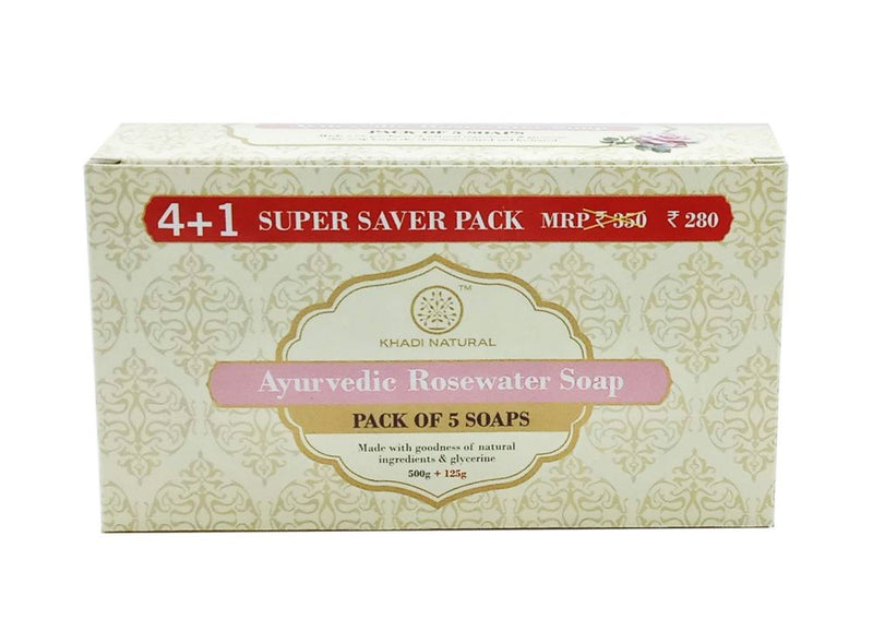 Khadi Ayurvedic Rosewater Soap Super Saver Pack (4+1) 625gm - UNORMART